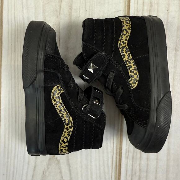 Vans Sk8 Hi Toddler Black Suede Leopard Studded High Top Sneakers Size 5.5C - Picture 5 of 6